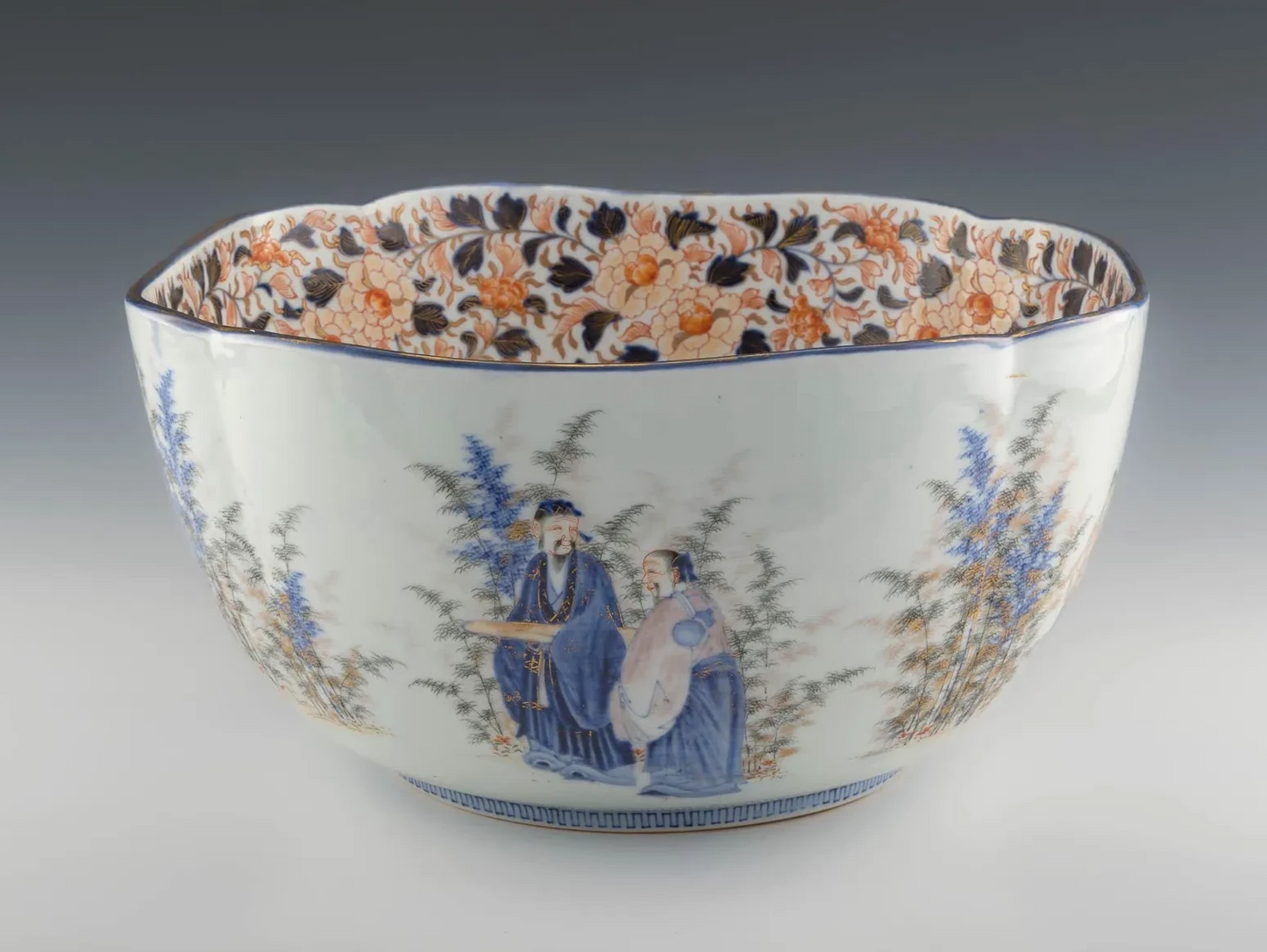 Japanese Meiji Period signed Fukagawa Porcelain Centerpiece Bowl