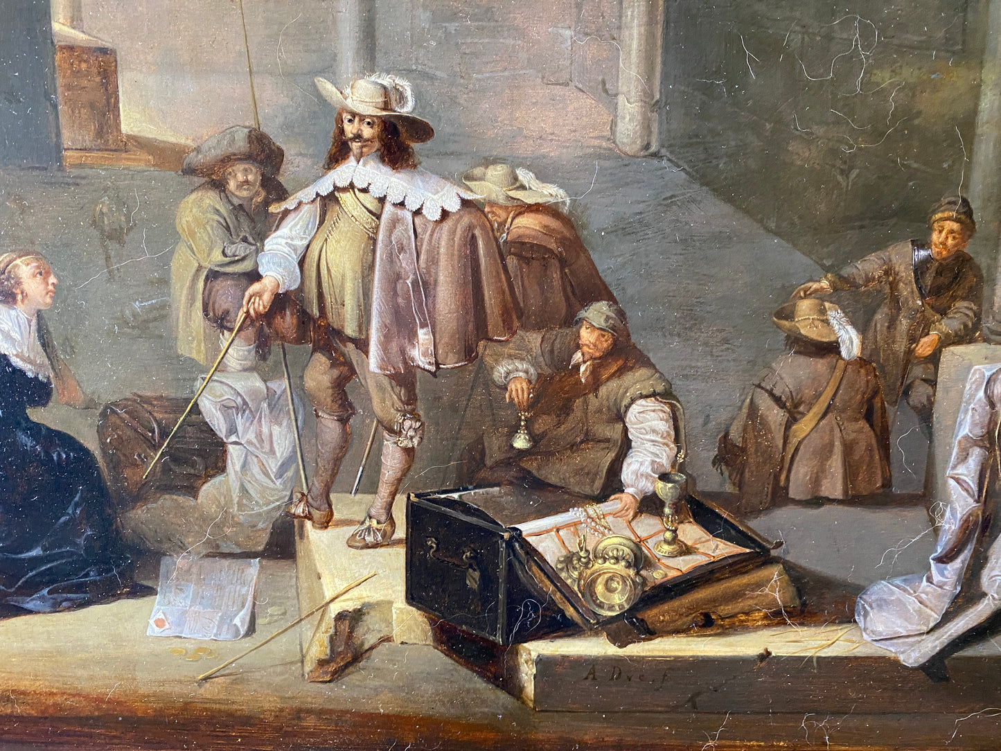 18th / 19th Century Henrietta Maria presenting herself with dowry to King Charles I of England Dutch Old Master