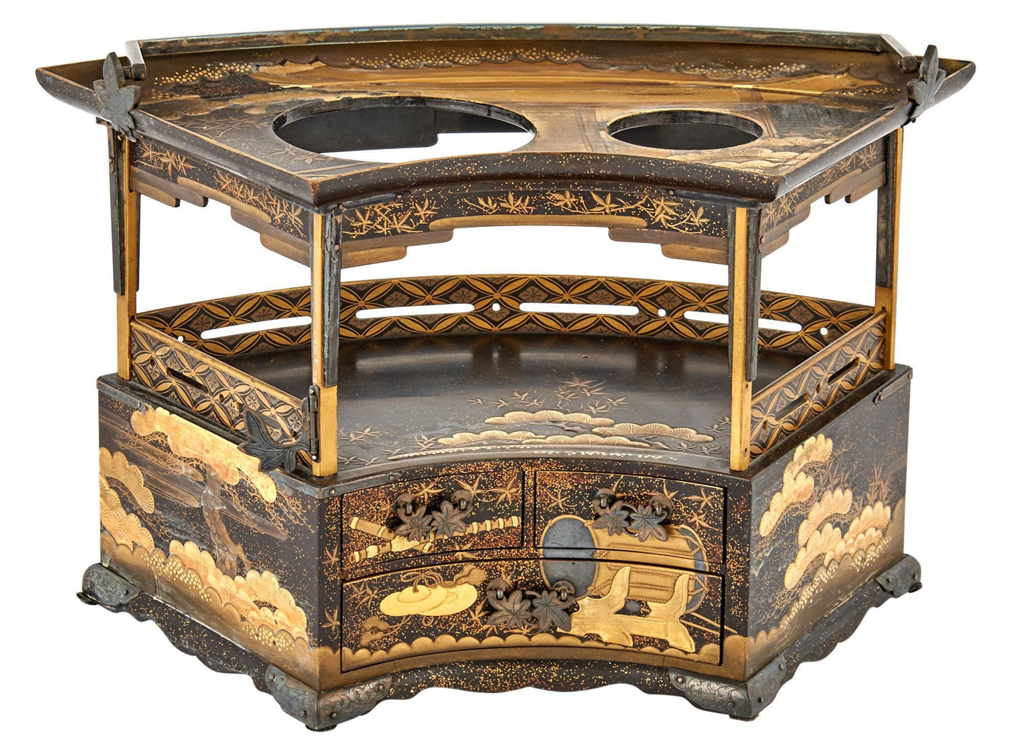 Japanese Meiji Period Silver and Lacquer Diminutive Cabinet-Form Case 12 Inches in Height