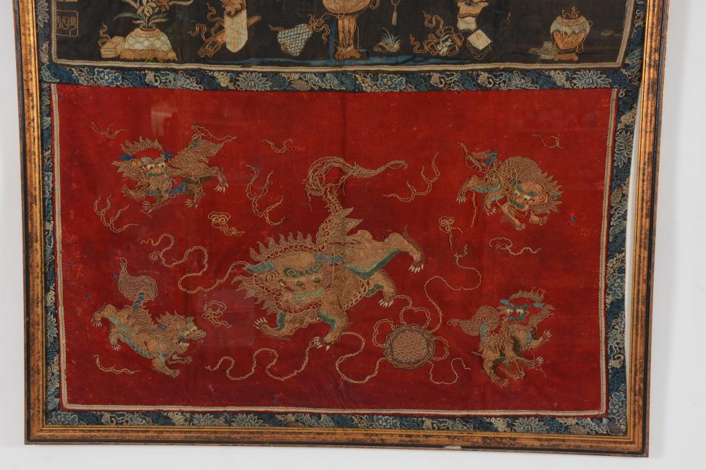 19th Century Chinese Silk Foo Dogs Precious Objects
