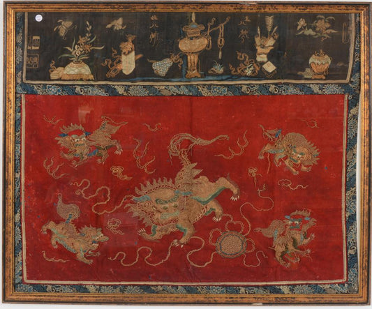 19th Century Chinese Silk Foo Dogs Precious Objects