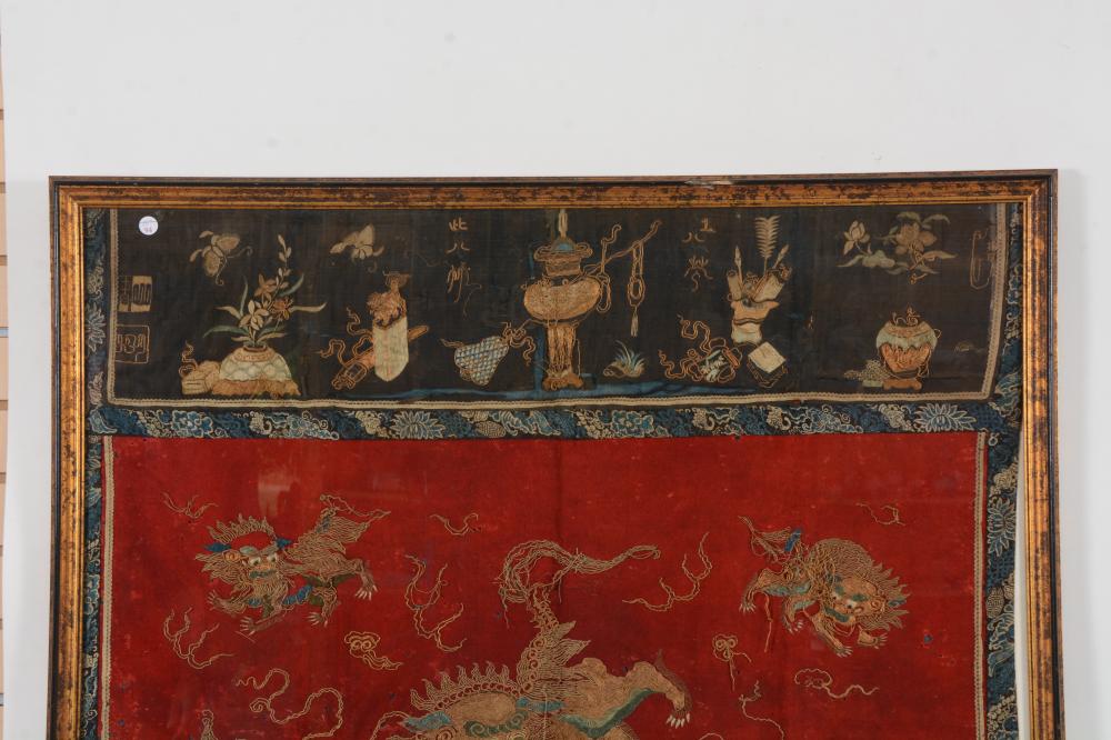 19th Century Chinese Silk Foo Dogs Precious Objects