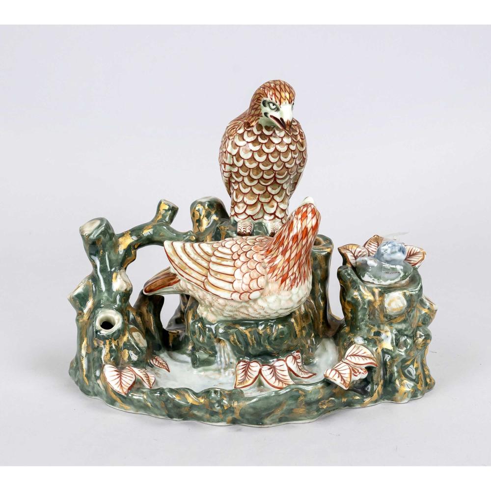 18th Century Japanese Imari Writing Set Nesting Hawks Ink Well