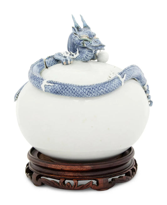 Japanese 19th Century Hirado Dragon on Pearl Covered Jar 10 5/8 Inches Height