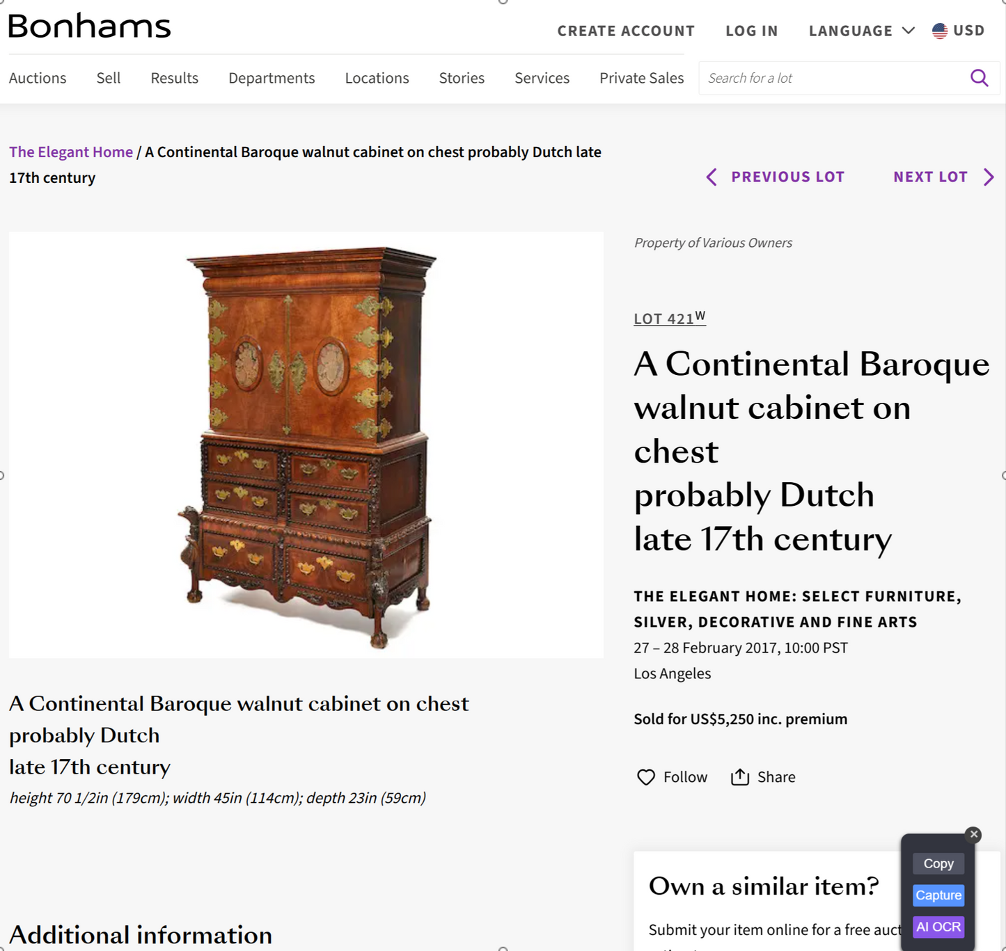 Dutch 17th Century Brass Mounted Walnut Cabinet on Chest