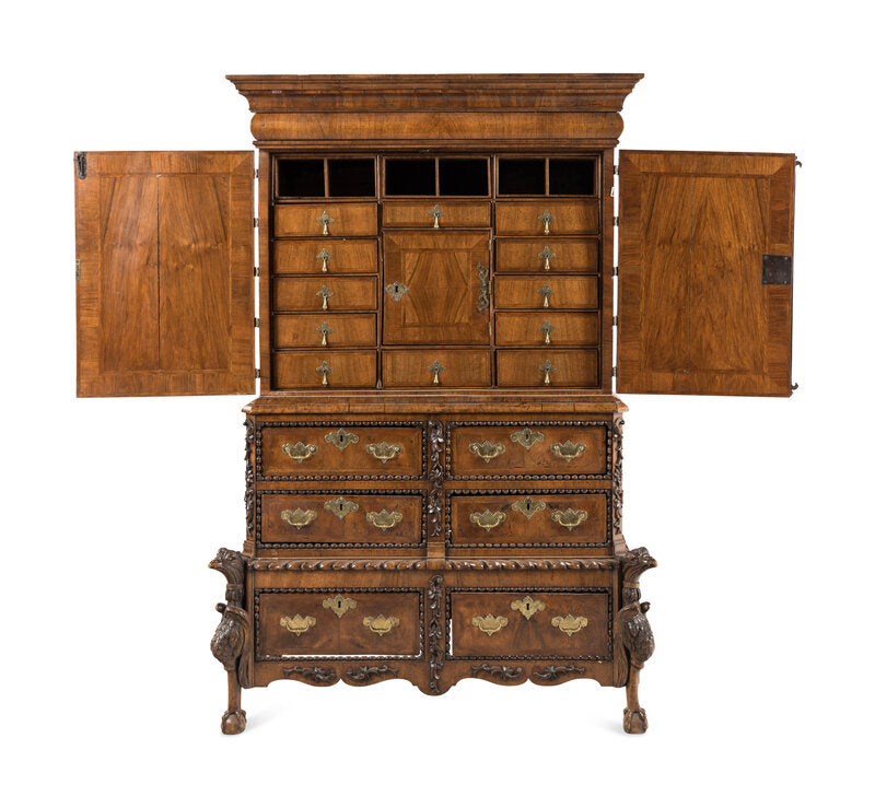 Dutch 17th Century Brass Mounted Walnut Cabinet on Chest