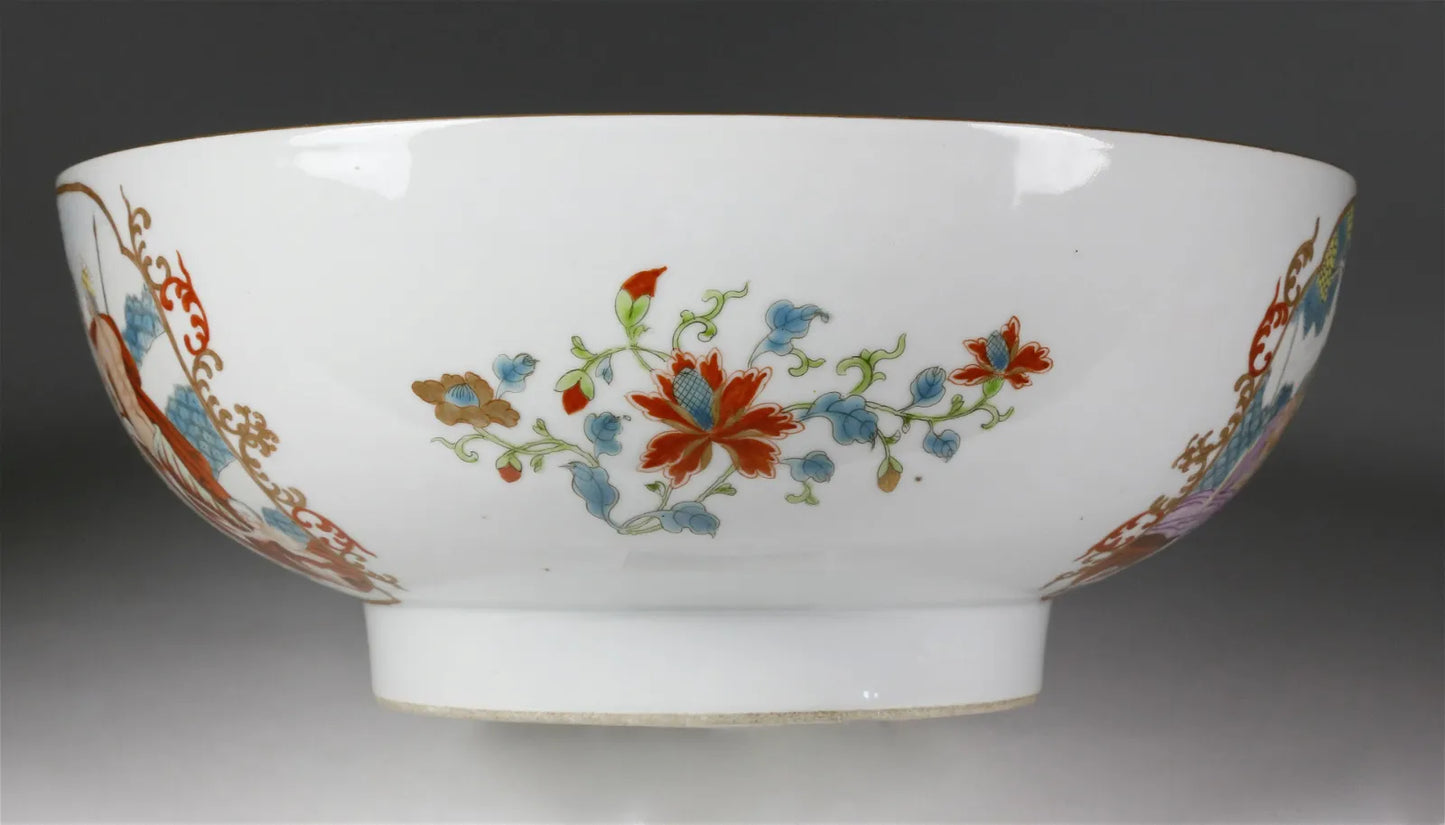 18th Century Chinese Export Famille Rose "Judgement of Paris" Punchbowl" 11 3/8 Inches in Diameter