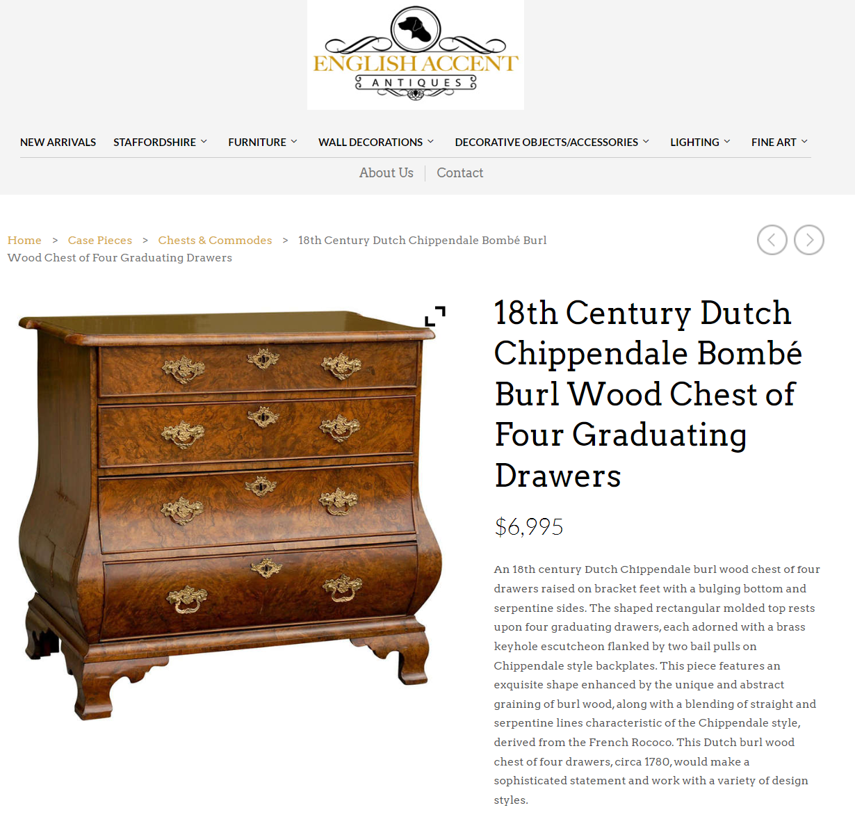 18th Century Dutch burl walnut Bombay Chest