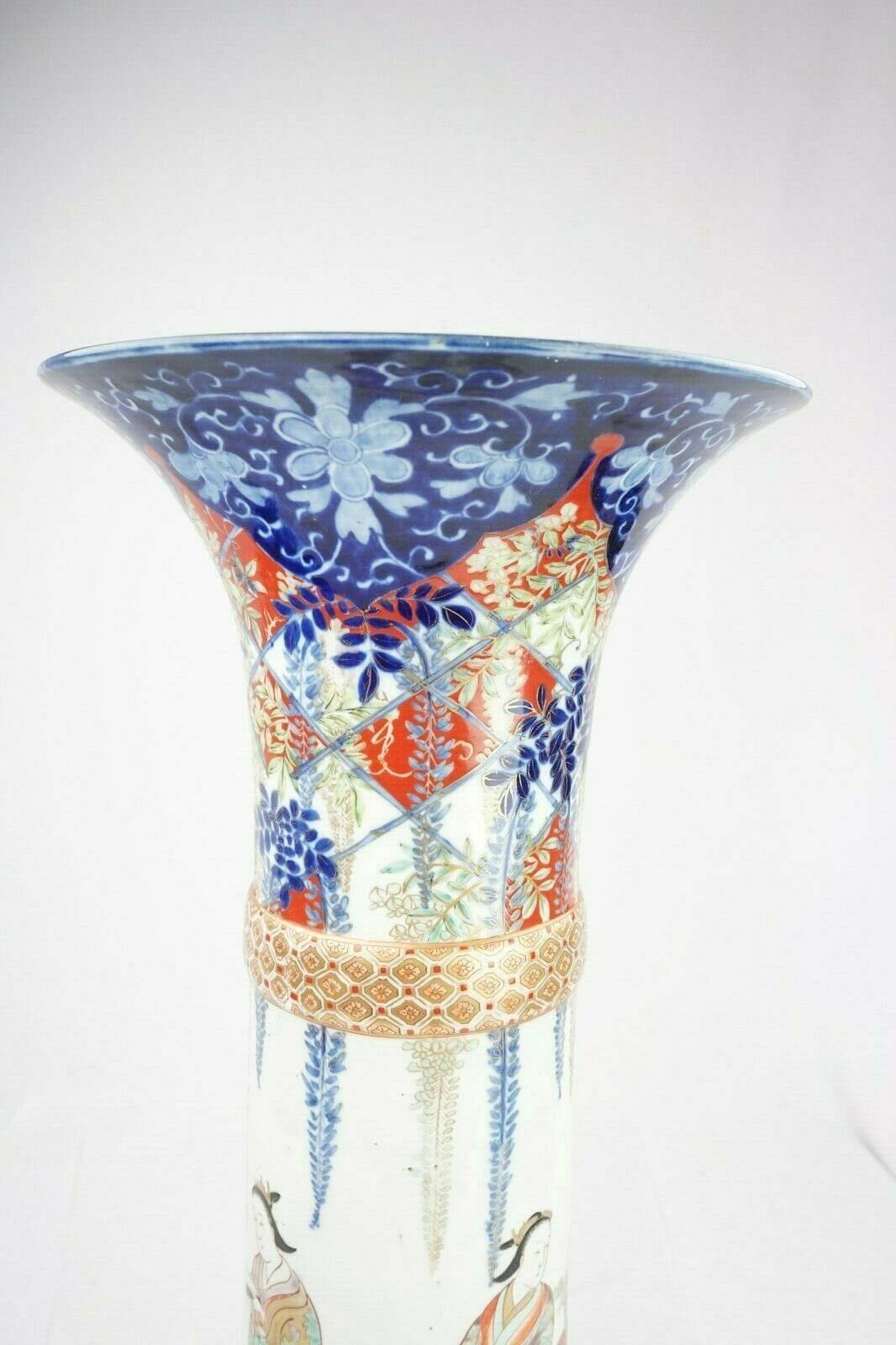 Japanese Meiji 19C Imari Porcelain Vase 21.25 Inches Ladies and Wisteria