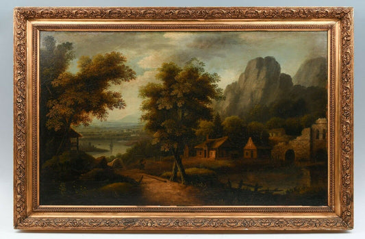 19th Century Mountain Valley Landscape Possibly Hudson River Valley Oil on Board