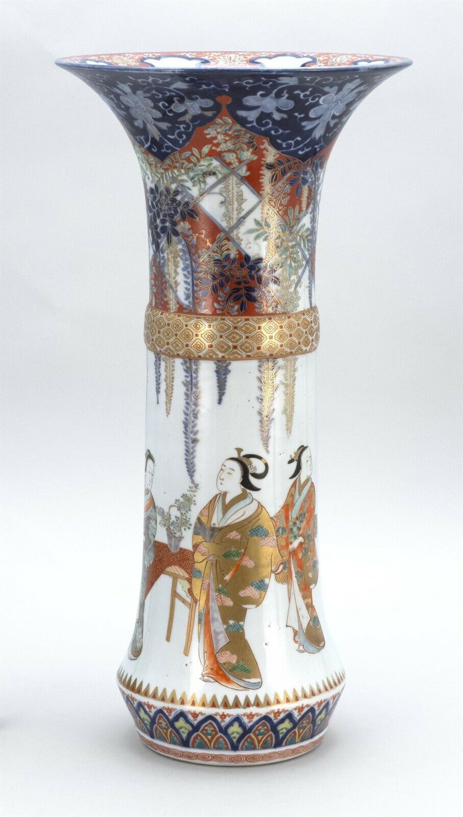 Japanese Meiji 19C Imari Porcelain Vase 21.25 Inches Ladies and Wisteria