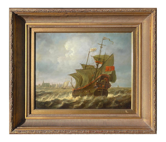 VOC Dutch Galleon Arriving at Port Signed Jean Laurent Port Oil on Panel 18 by 22 Inches