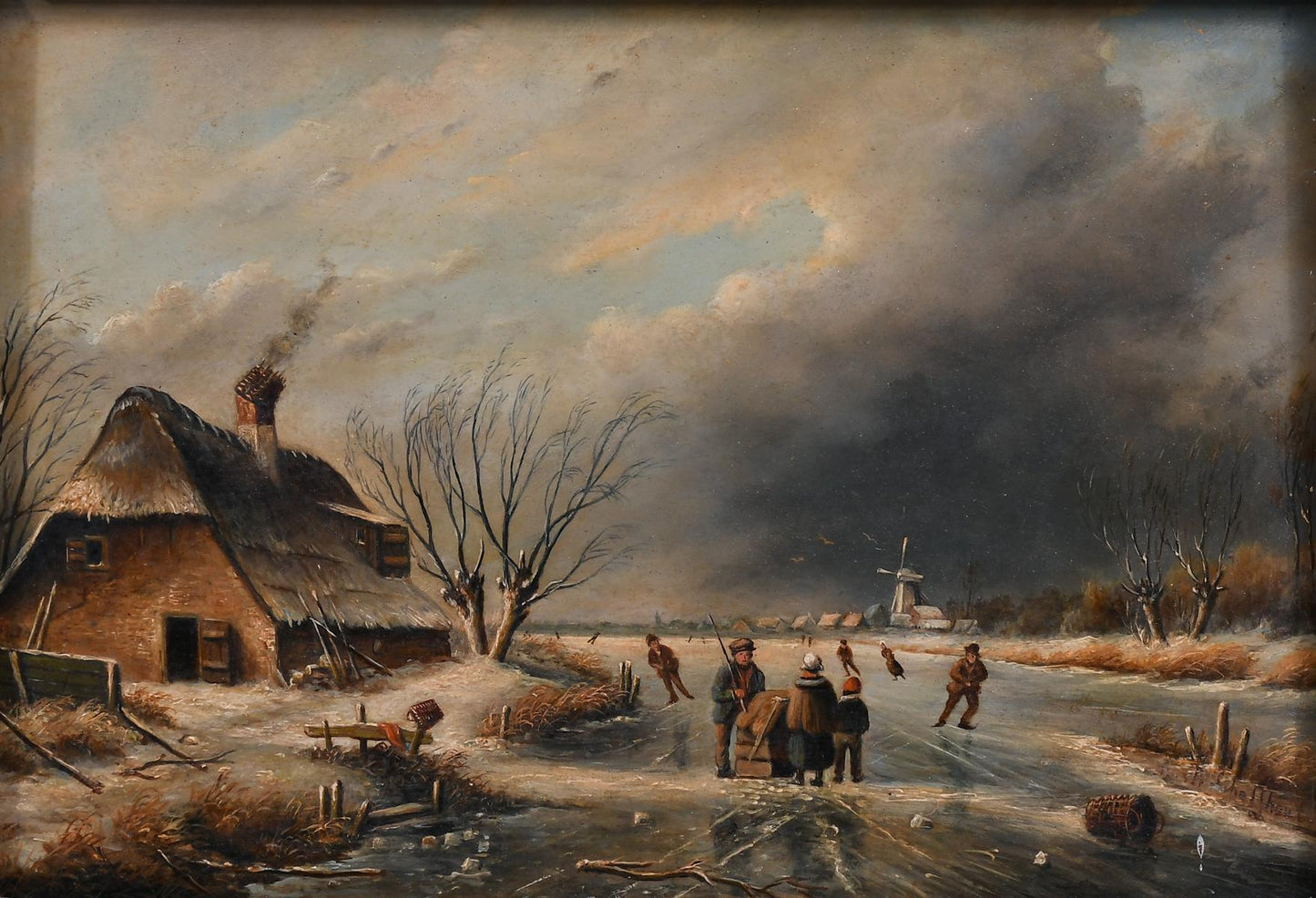 Andreas Schelfhout 1787 - 1870 Dutch Skating Painting Oil on Panel