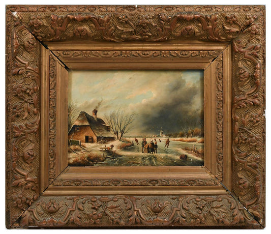Andreas Schelfhout 1787 - 1870 Dutch Skating Painting Oil on Panel