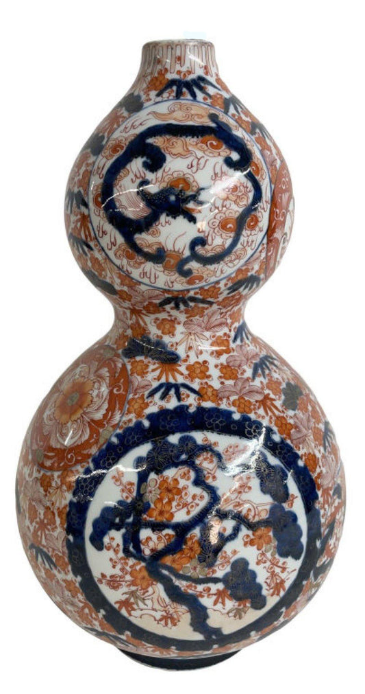 19th Century Large Imari Porcelain Double Gourd Vase 15 Inches Meiji Period