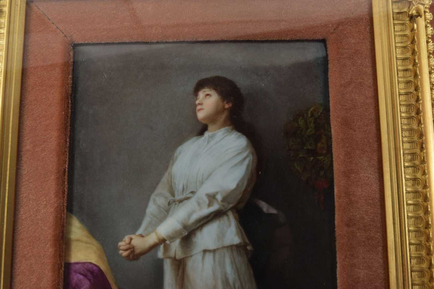 KPM Porcelain Plaque Young Girl in Prayer After Gabriel Max Signed A. Knoeller