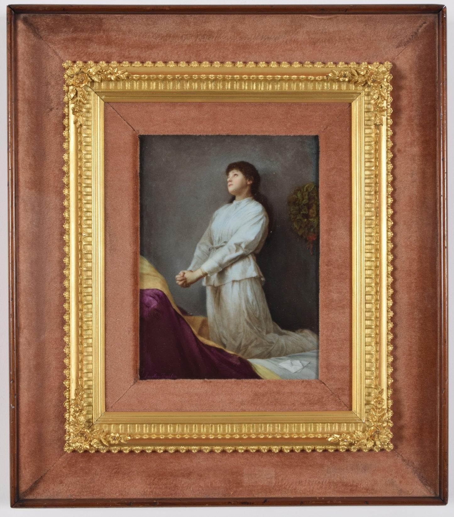 KPM Porcelain Plaque Young Girl in Prayer After Gabriel Max Signed A. Knoeller