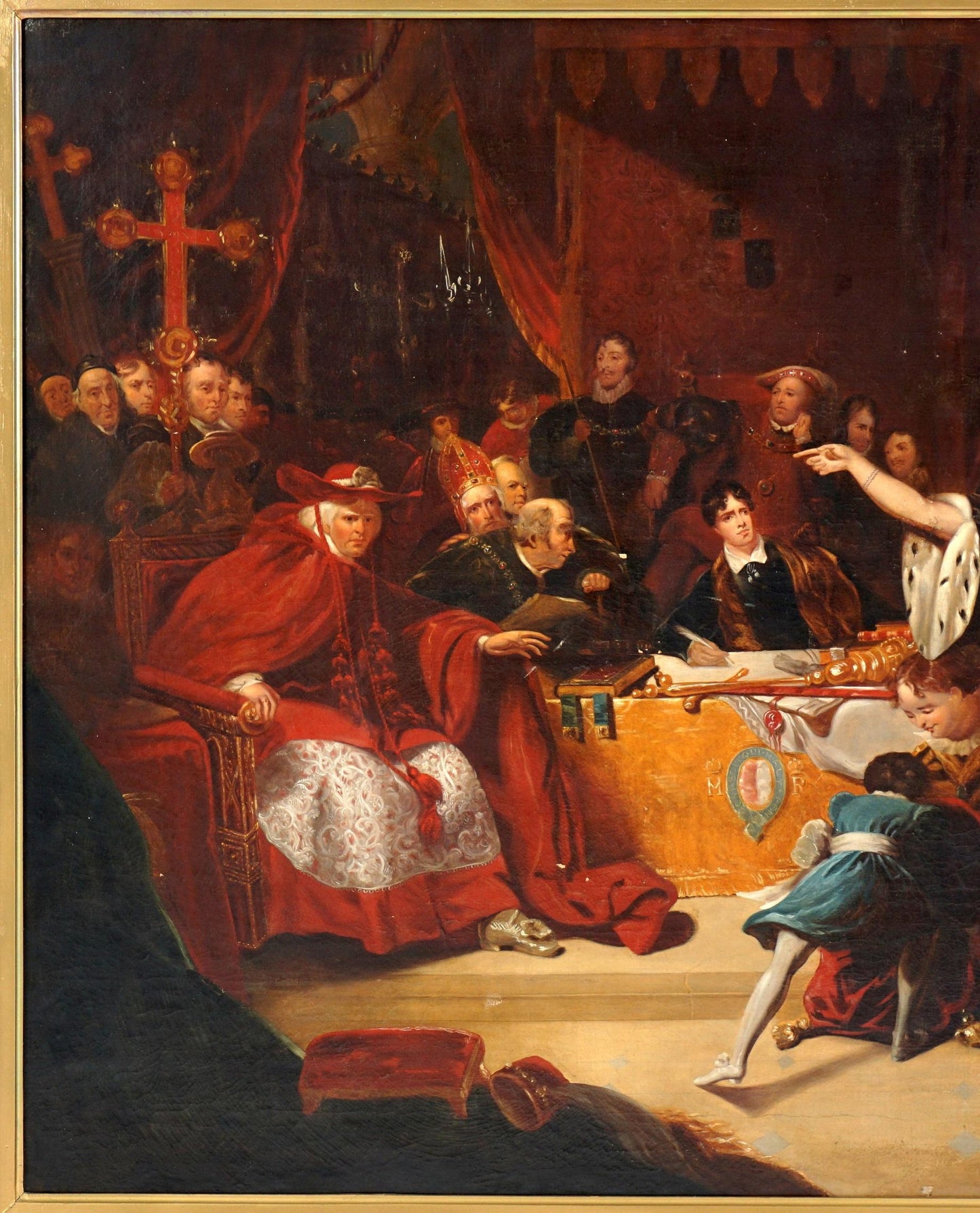 Trial of Queen Katherine  after Henry Harlow 19th Century Oil on Canvas