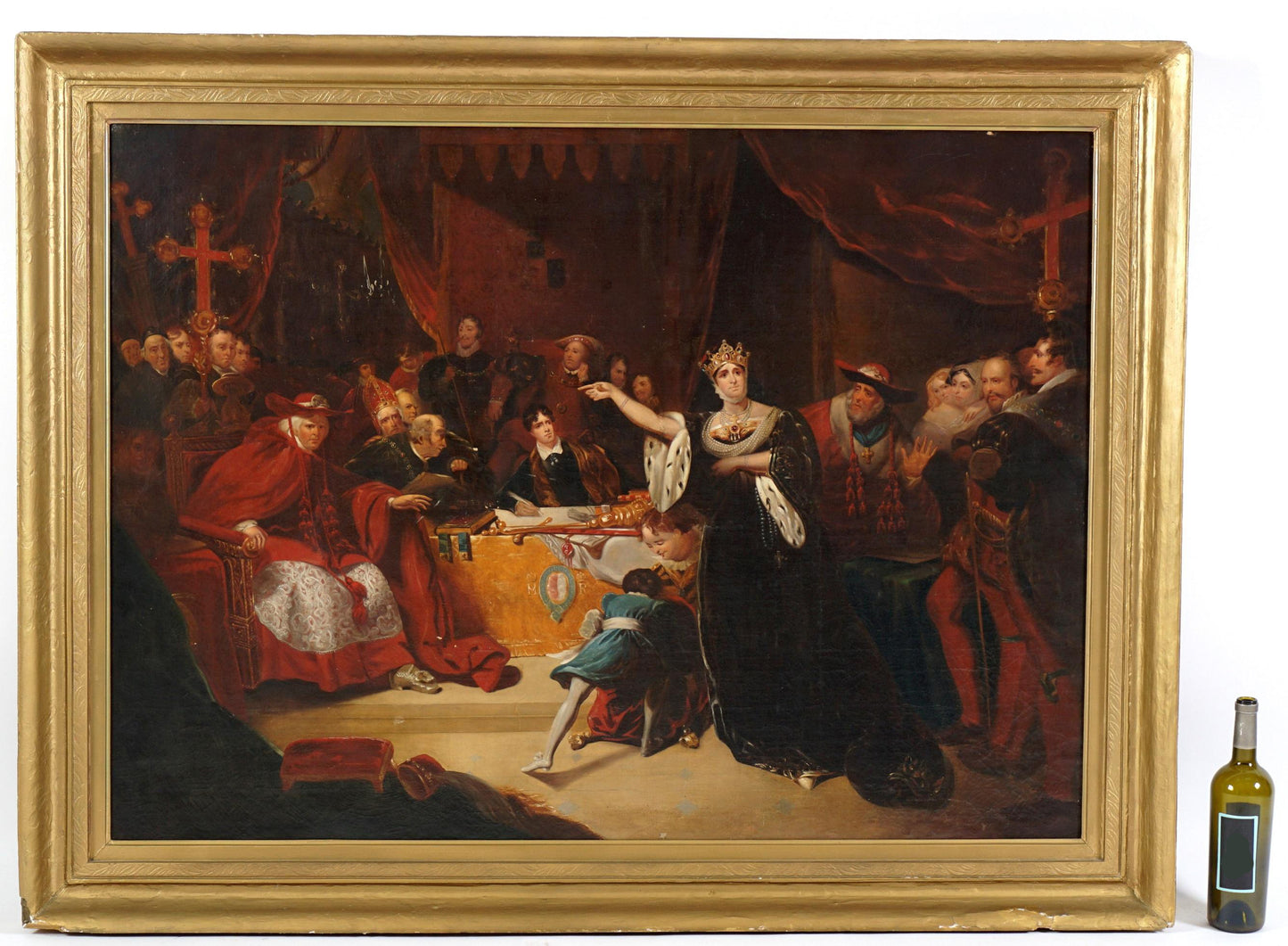 Trial of Queen Katherine  after Henry Harlow 19th Century Oil on Canvas