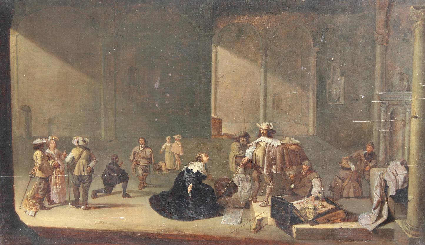 18th / 19th Century Henrietta Maria presenting herself with dowry to King Charles I of England Dutch Old Master