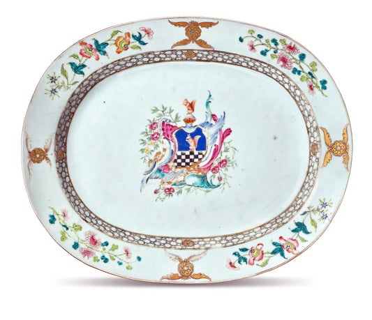 FAMILLE ROSE ARMORIAL OVAL CHARGER Chinese Export Qianlong period, circa 1750