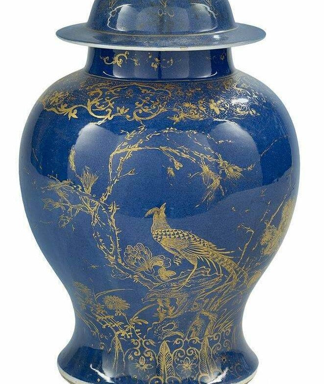 19th Century Chinese Powder Blue and Gilt Lidded Baluster Vase 16 inches Height Authenticated