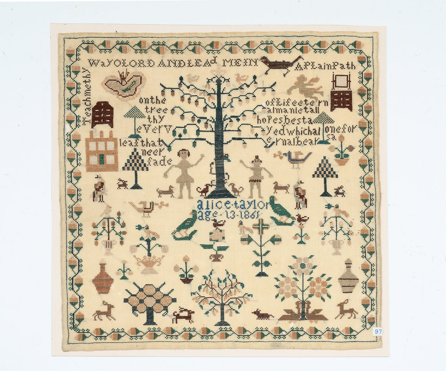 Americana 1861 ADAM AND EVE SAMPLER BY ALICE TAYLOR