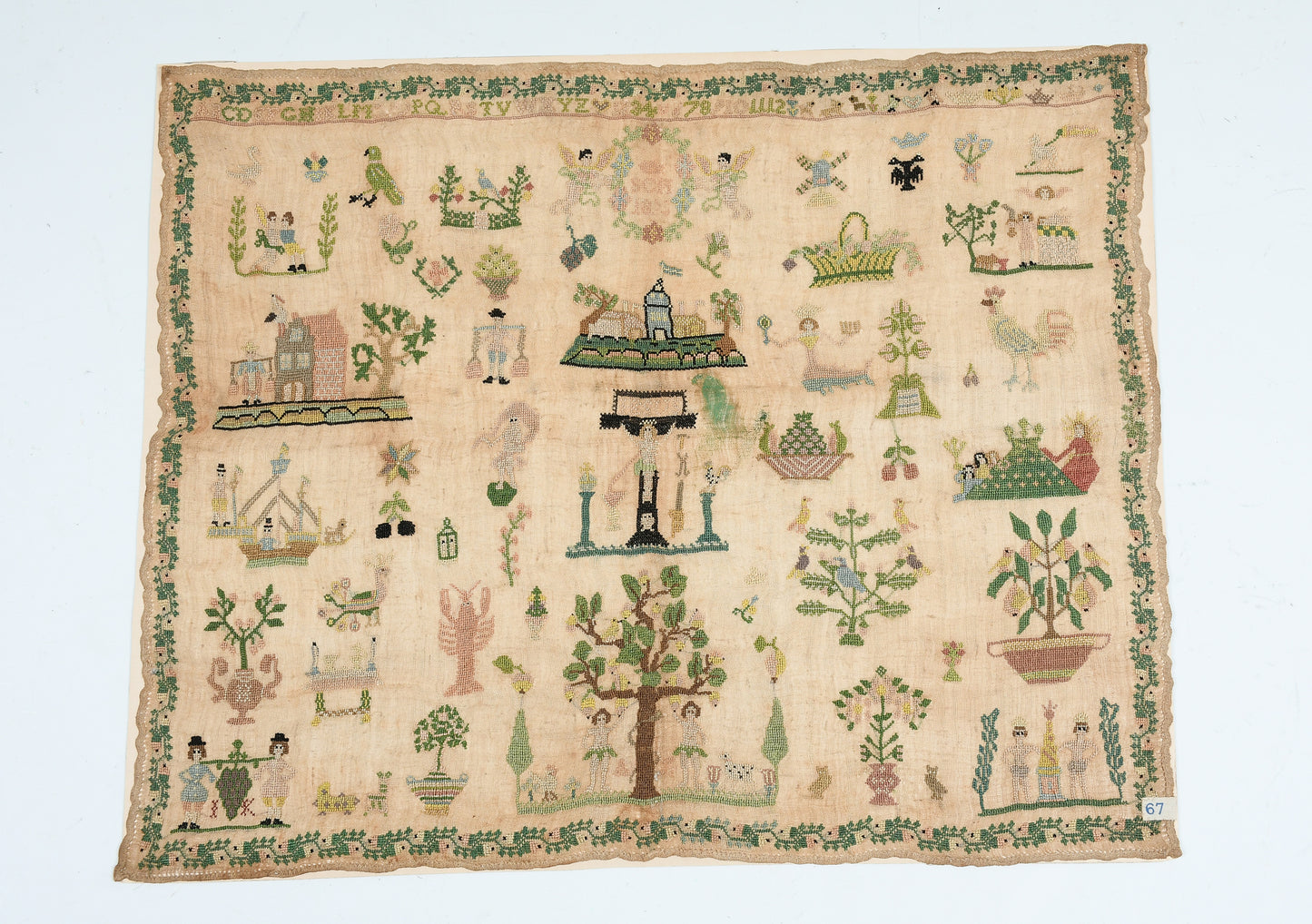 Americana 1823 ADAM AND EVE FOLK ART SAMPLER