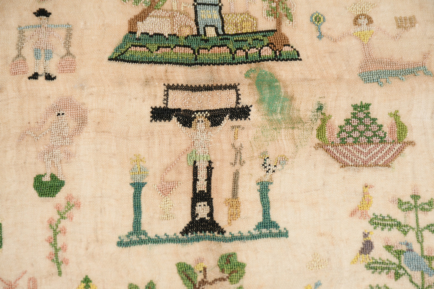 Americana 1823 ADAM AND EVE FOLK ART SAMPLER