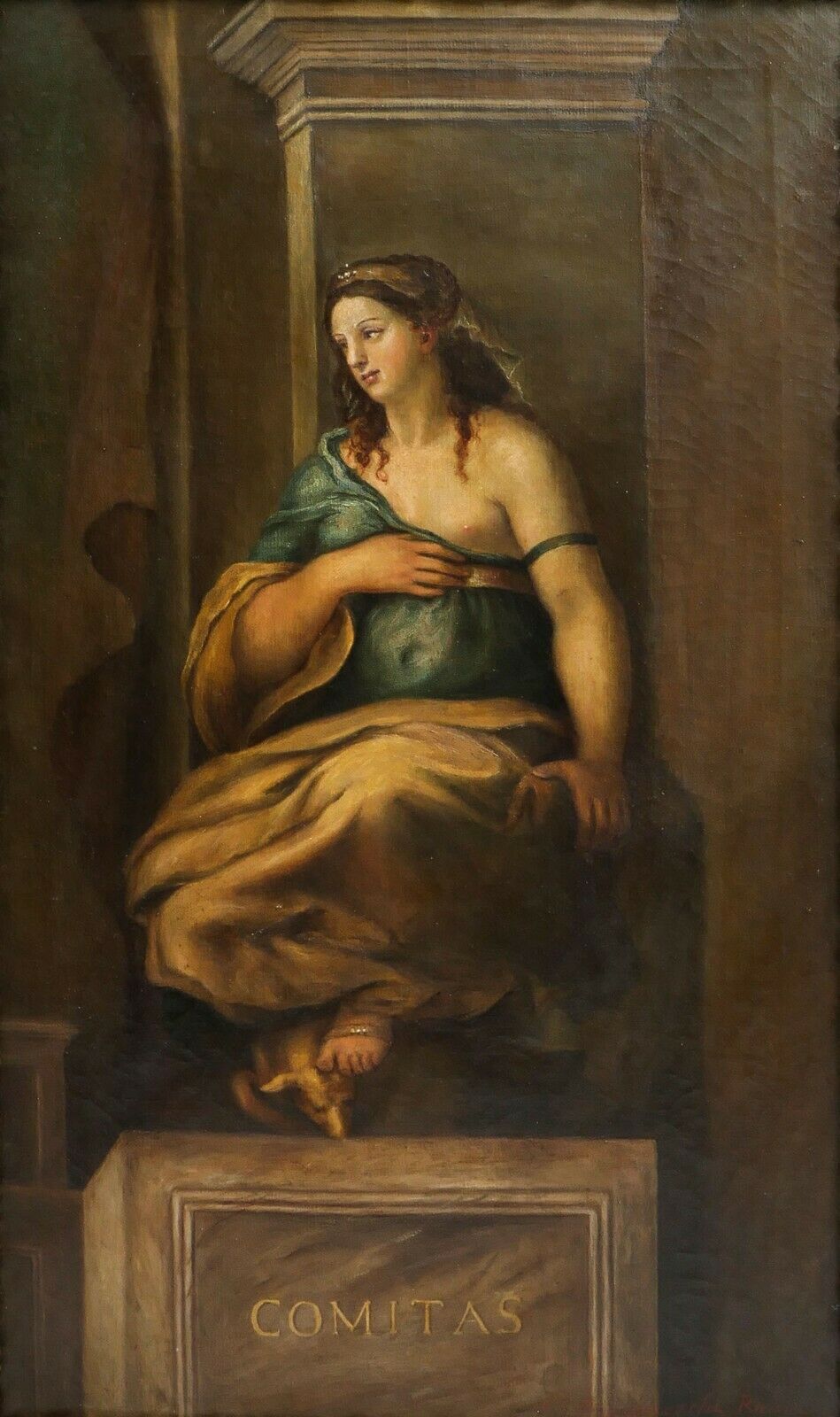 COMITAS PAINTING AFTER RAPHAEL 19thC ROMAN SCHOOL Oil on Canvas 25x13.75