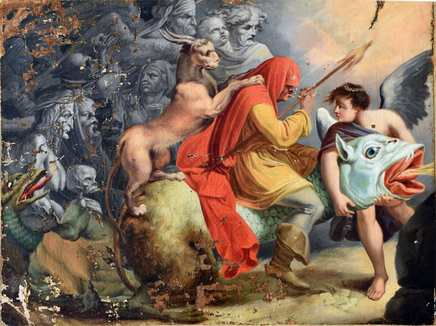 Witches Sabbath Painting After Parmigianino 1503 - 1540 18th century Oil Canvas Restored