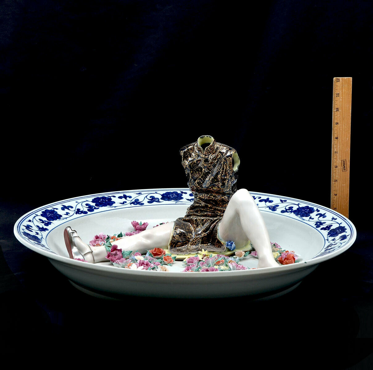 LIU JIANHUA "Games" Signed 2002 Ceramic Sculpture 21 1/2 Inch Charger