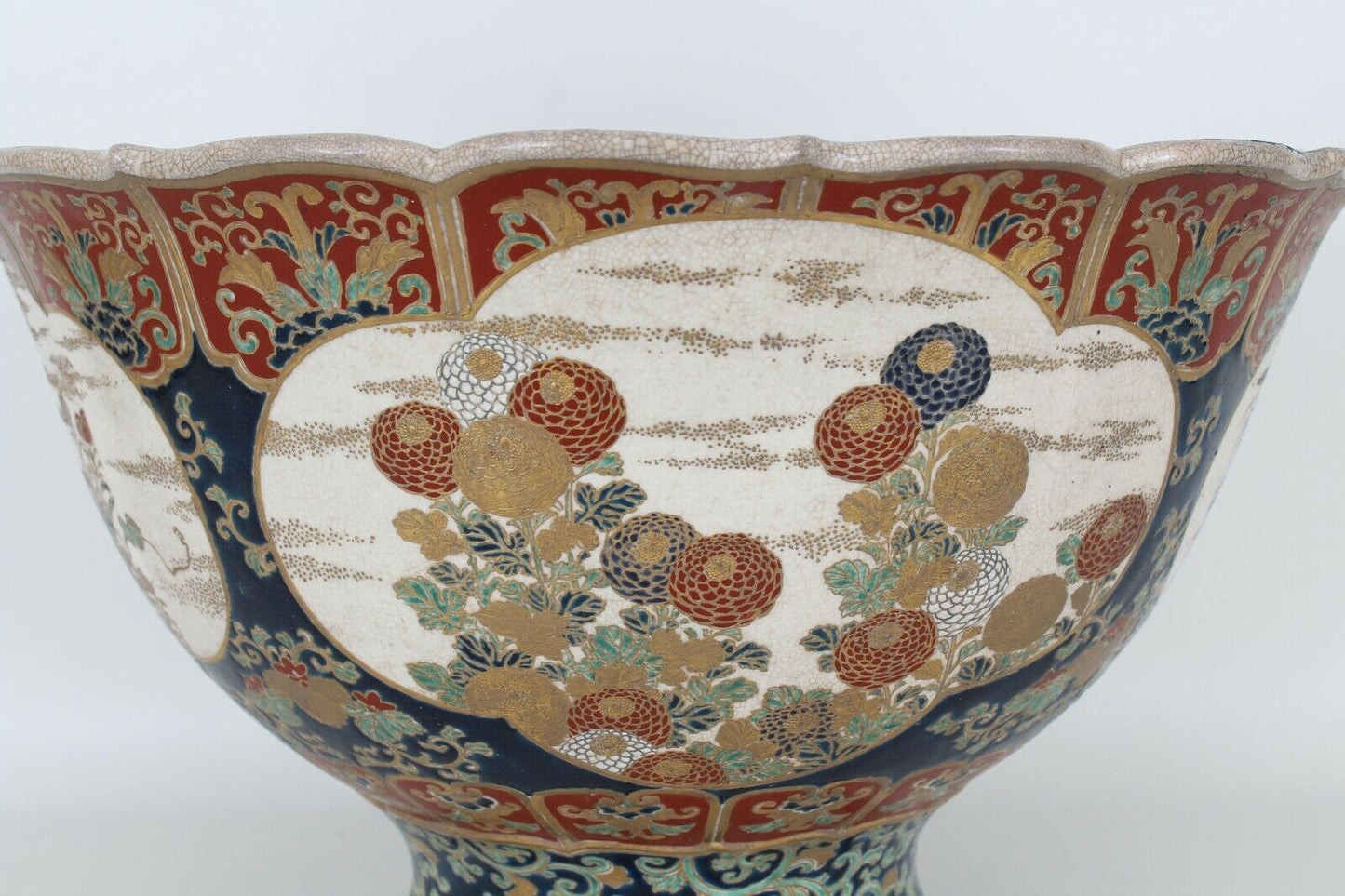 19th C Japanese Imperial Satsuma Gosu Blue Signed Bowl 15 3/4 Inch diameter