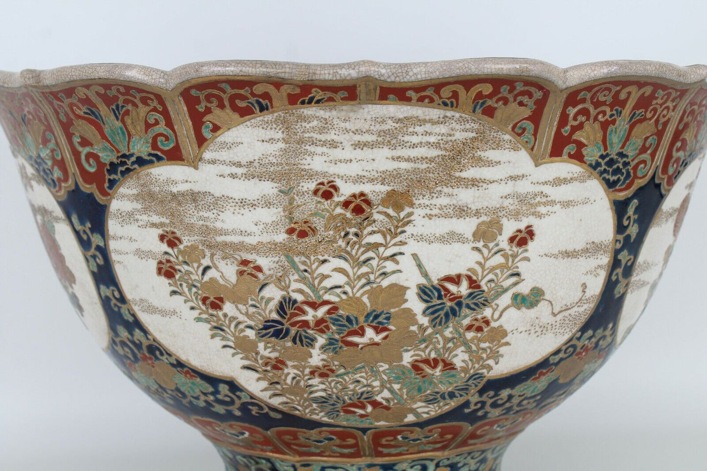 19th C Japanese Imperial Satsuma Gosu Blue Signed Bowl 15 3/4 Inch diameter