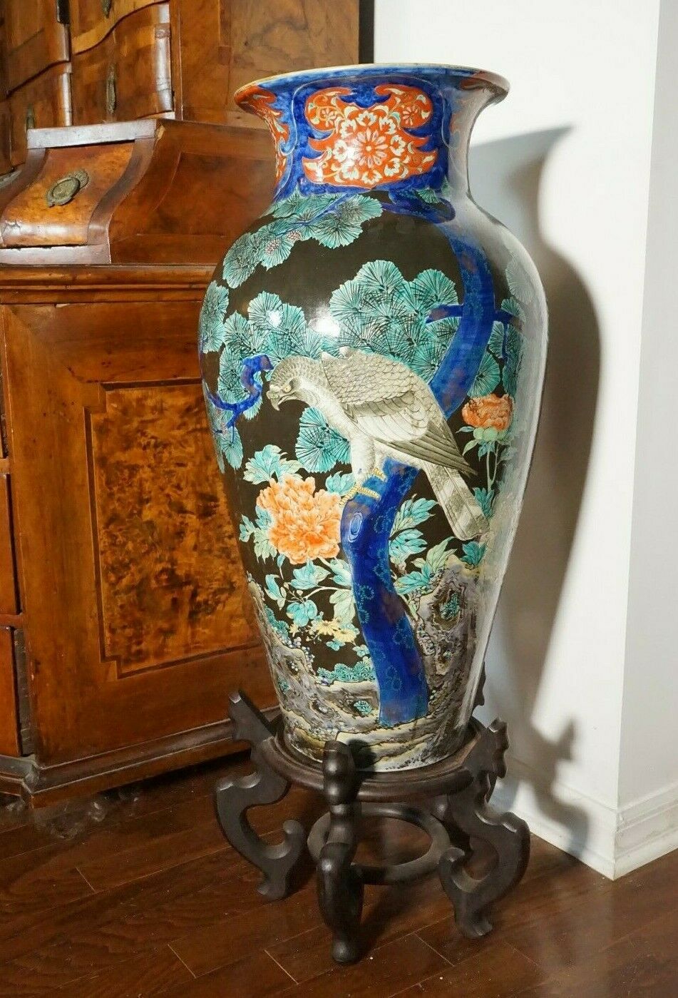 19th C. Japanese Meiji Fukagawa Koransha Imari Floor Vase 29 1/2 Inch Height