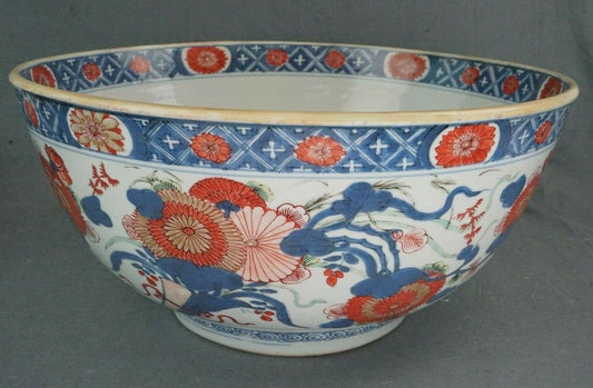 18th Century Kangxi Chinese Imari Export Punch Bowl 14 Inch Diameter