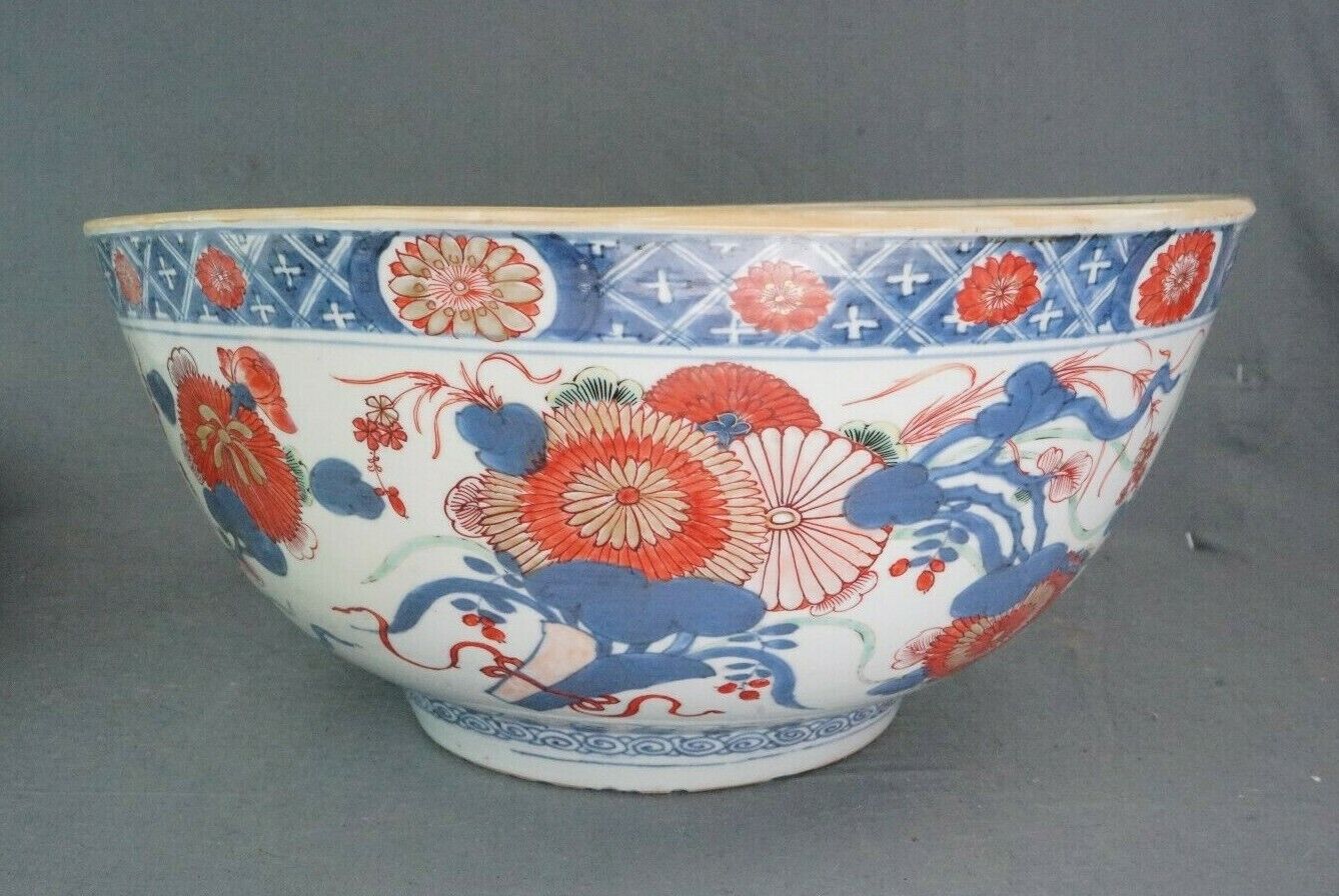 18th Century Kangxi Chinese Imari Export Punch Bowl 14 Inch Diameter