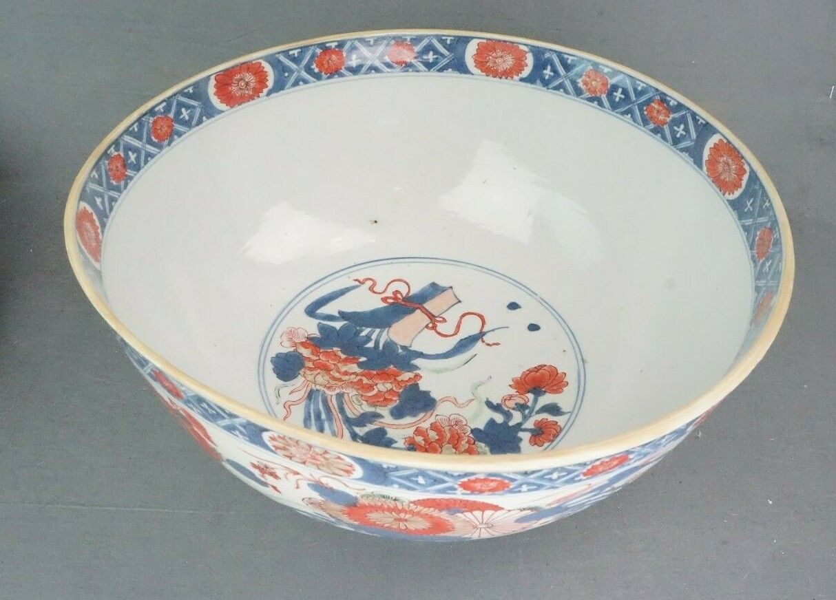 18th Century Kangxi Chinese Imari Export Punch Bowl 14 Inch Diameter