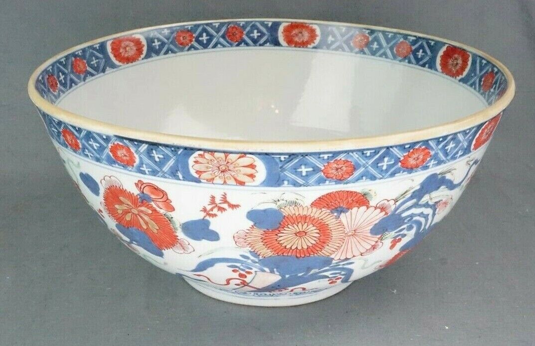18th Century Kangxi Chinese Imari Export Punch Bowl 14 Inch Diameter