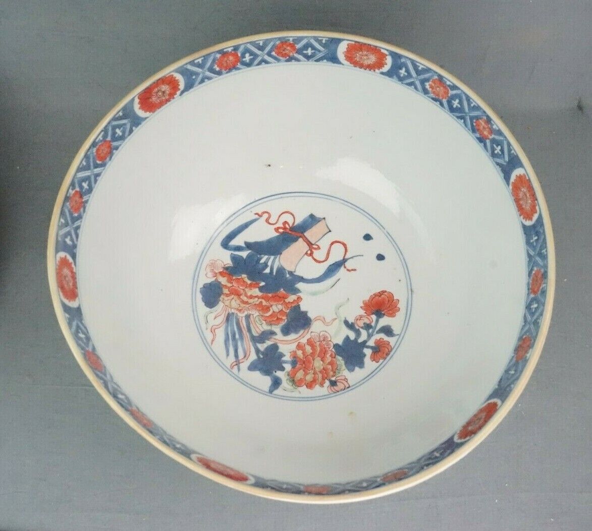 18th Century Kangxi Chinese Imari Export Punch Bowl 14 Inch Diameter