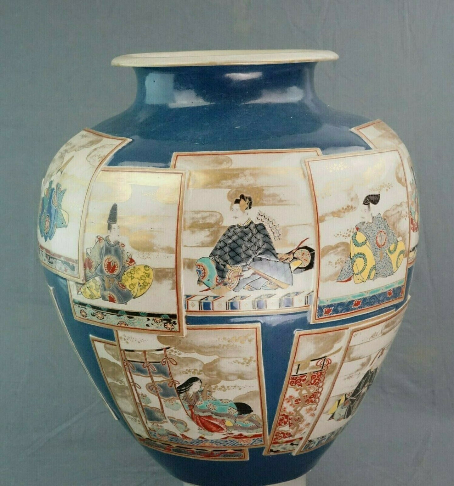 Edo 19C Imperial Satsuma Gosu Blue Vase Museum Quality 14 Inches Tall