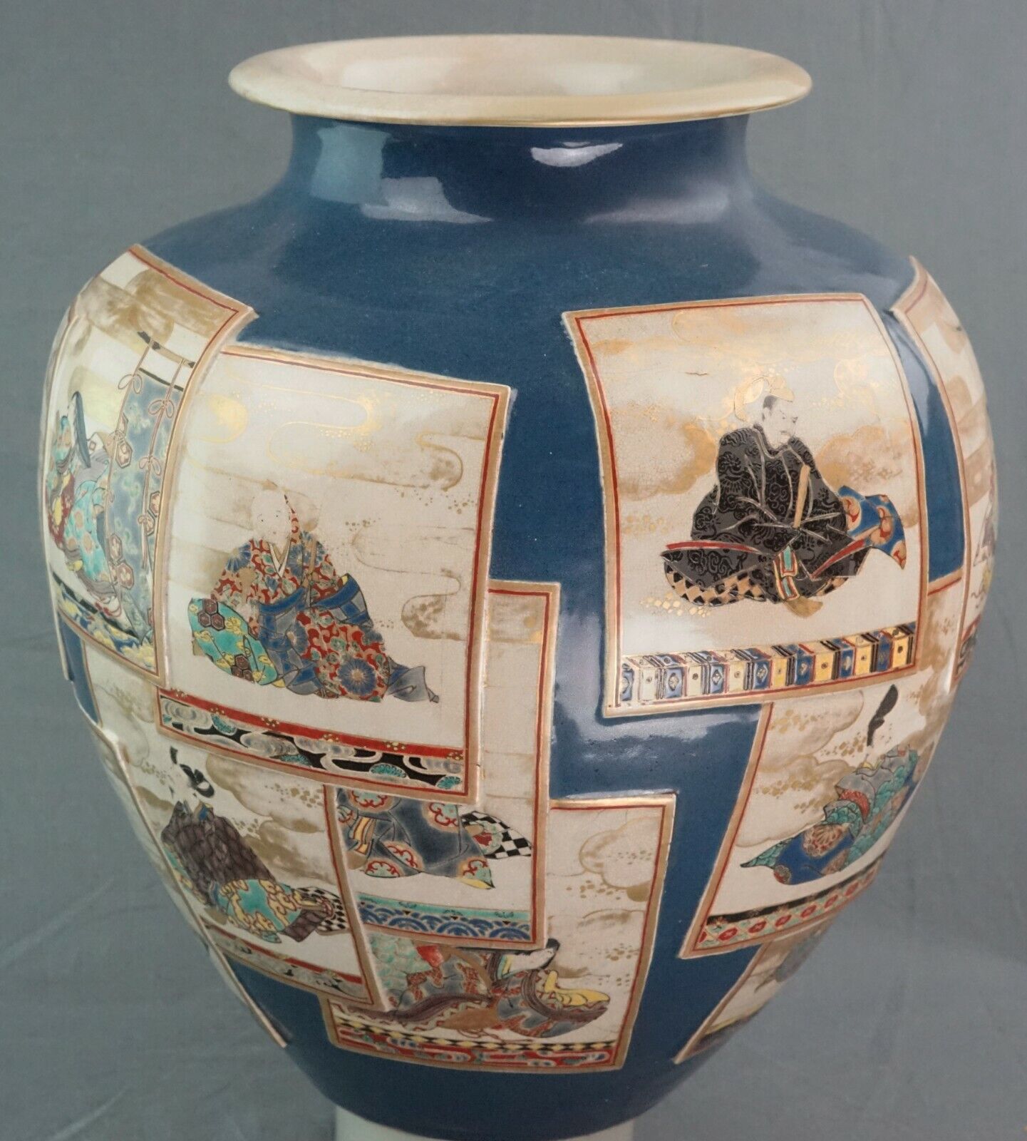 Edo 19C Imperial Satsuma Gosu Blue Vase Museum Quality 14 Inches Tall