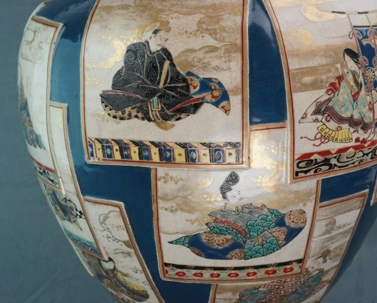 Edo 19C Imperial Satsuma Gosu Blue Vase Museum Quality 14 Inches Tall