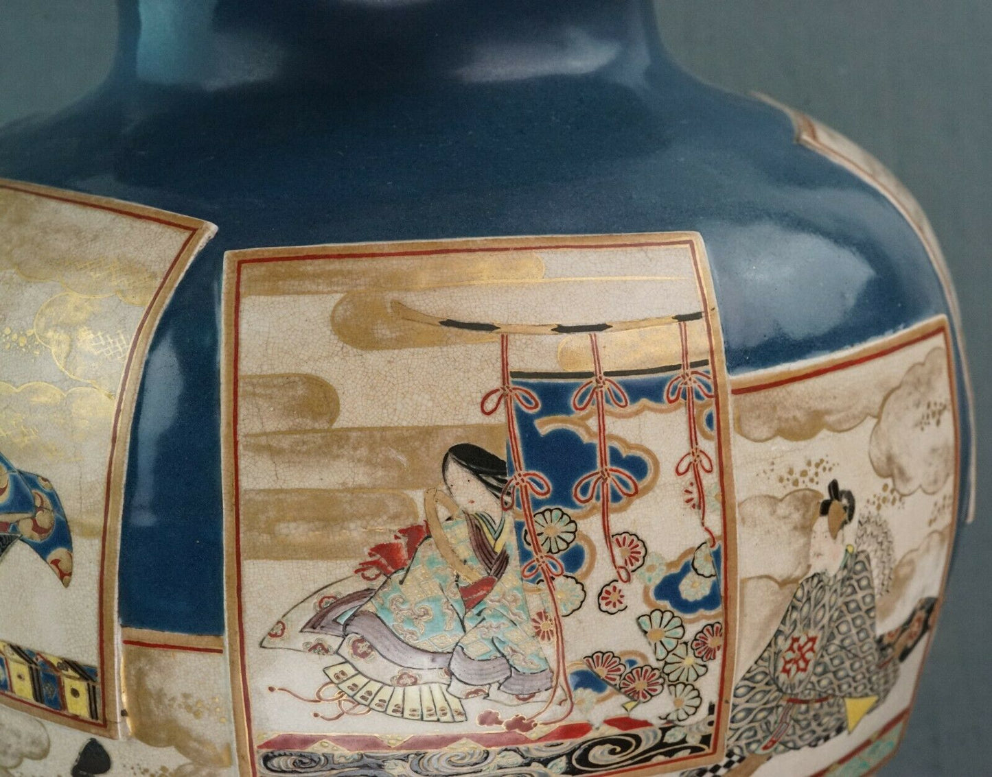 Edo 19C Imperial Satsuma Gosu Blue Vase Museum Quality 14 Inches Tall