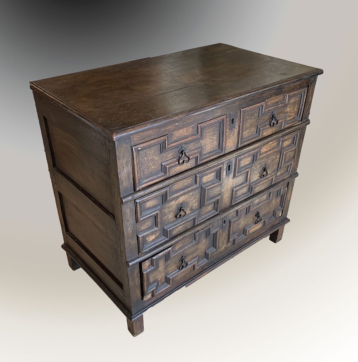 17th Century William and Mary 3 Drawer Chest On Straight Legs