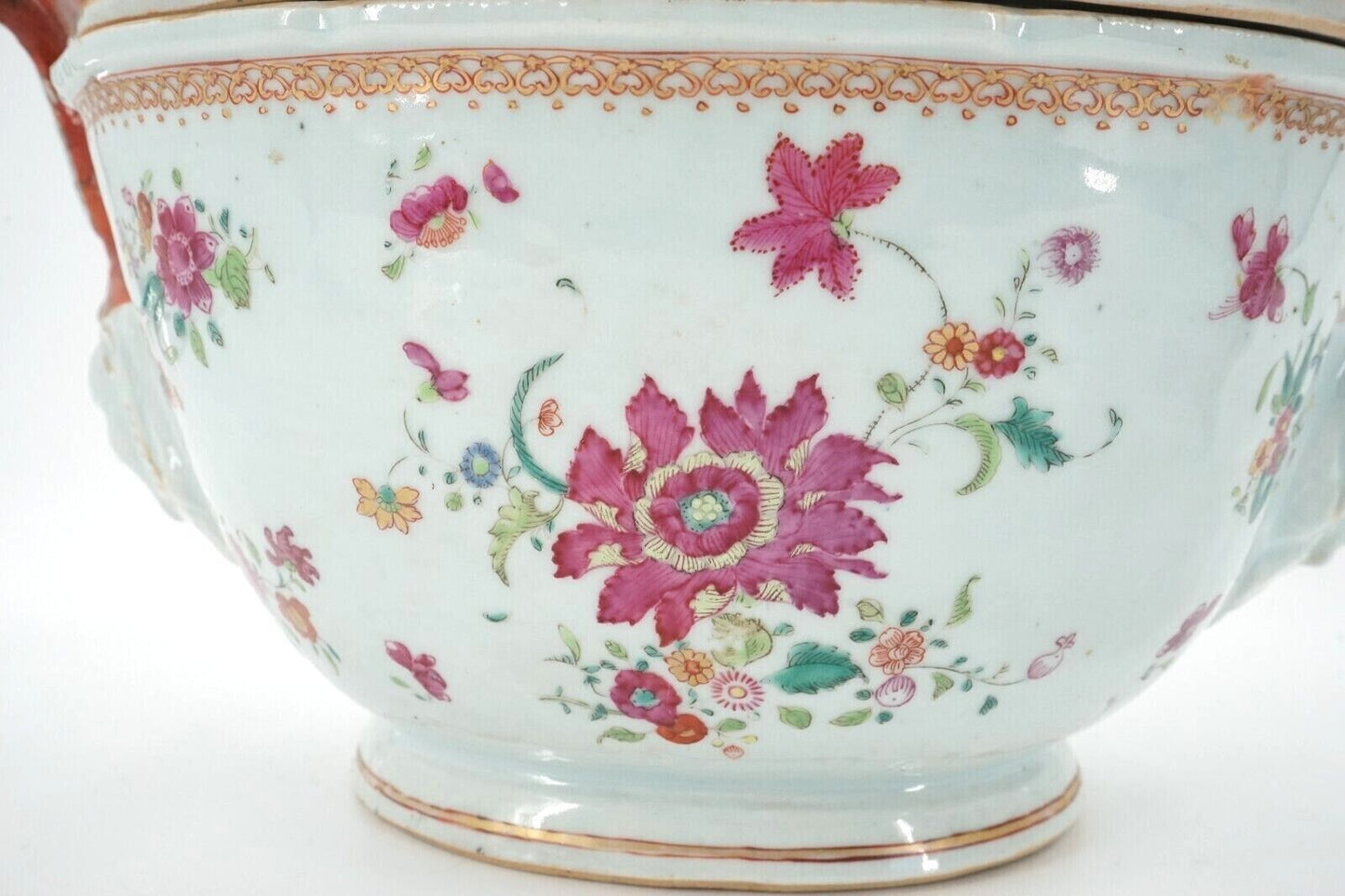 Chinese Export Famille Rose Qianlong Covered Tobacco Flower Tureen 14 3/4 Inches 1750