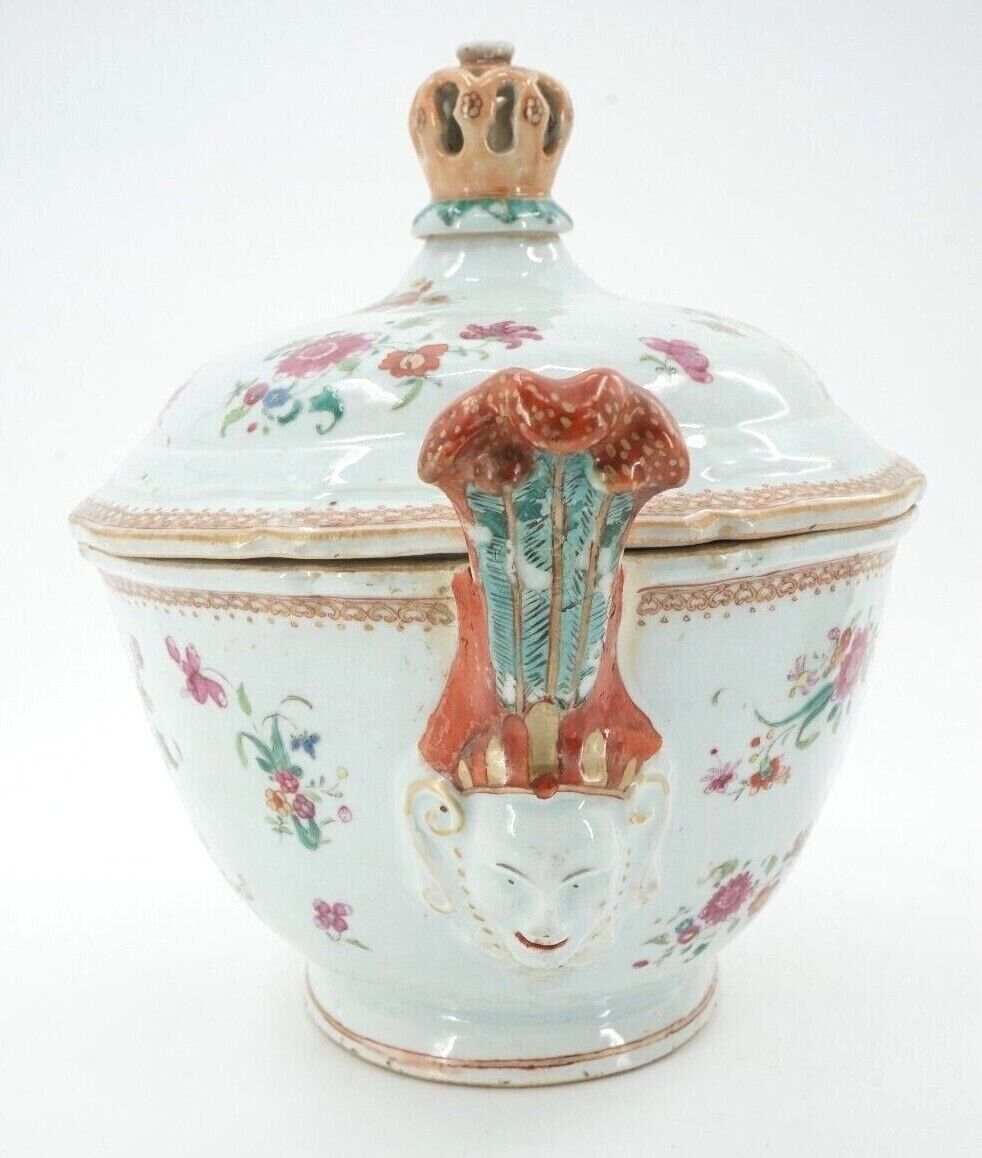 Chinese Export Famille Rose Qianlong Covered Tobacco Flower Tureen 14 3/4 Inches 1750