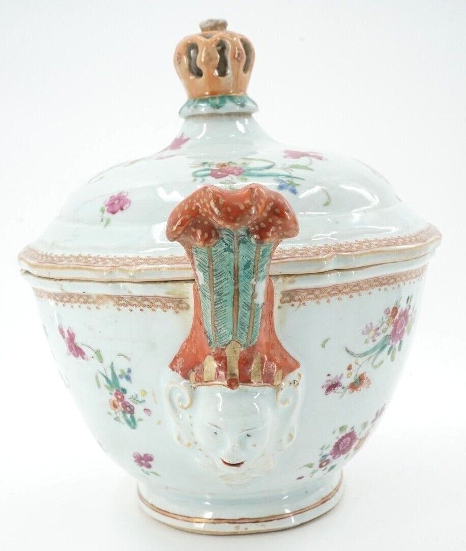 Chinese Export Famille Rose Qianlong Covered Tobacco Flower Tureen 14 3/4 Inches 1750