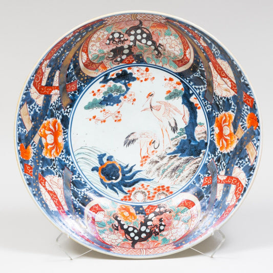 Japanese Imari 18th Century Charger 21inch Edo Period Cranes and Shishi
