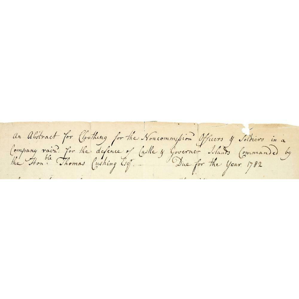 1782 Listing of Soldiers in Defense of Castle & Governor's Island Required Clothing Revolutionary War Boston, Mass.